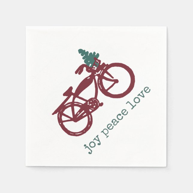 Vintage bicycle and Christmas tree design Napkin (Front)