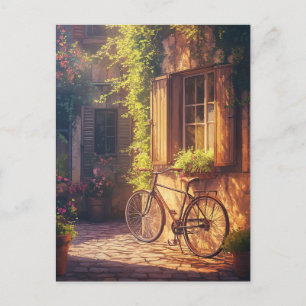 Vintage Bicycle and Flower Pots Postcard