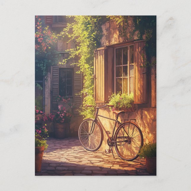Vintage Bicycle and Flower Pots Postcard (Front)