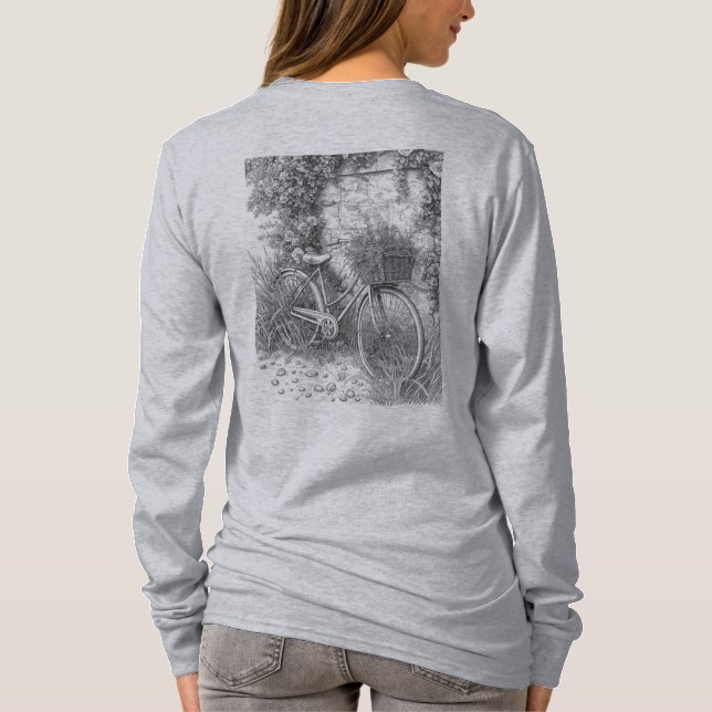 Vintage Bicycle and Roses Sketch T-Shirt (Back)