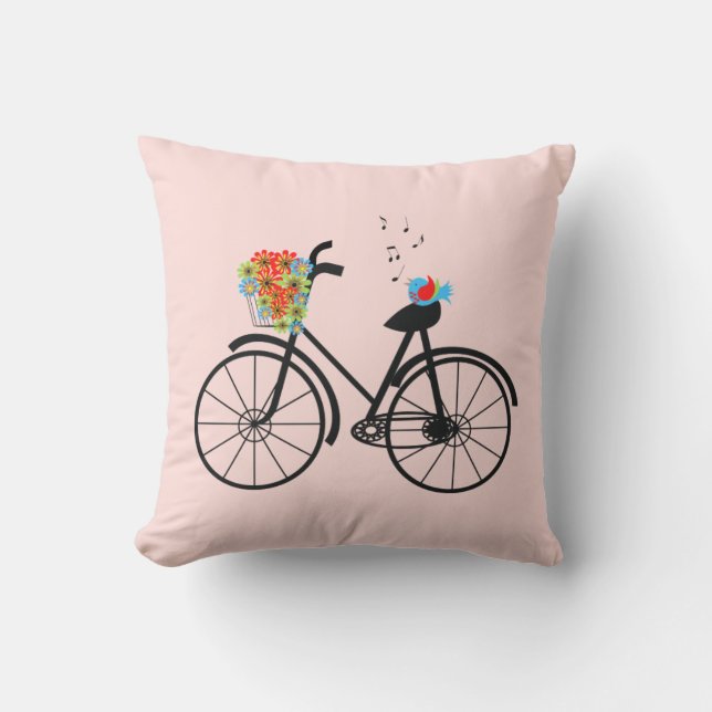 Vintage Bicycle and Singing Bird Cushion (Front)