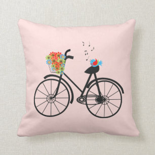 Vintage Bicycle and Singing Bird Cushion