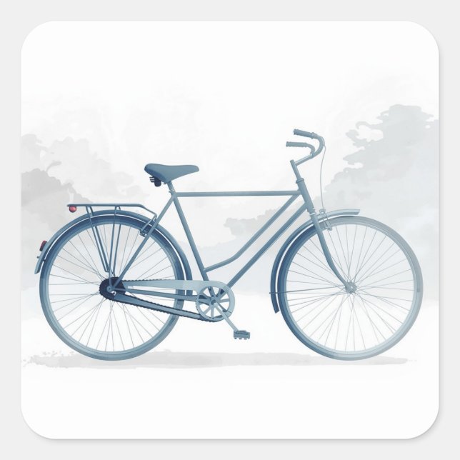 Vintage Bicycle Art in White & Blue Square Sticker (Front)