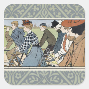 Vintage Bicycle Art Nouveau Cycling Poster Square Sticker