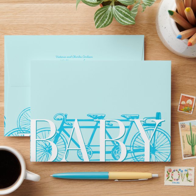Vintage Bicycle Baby Boy Shower Invitations Envelope (Desk)