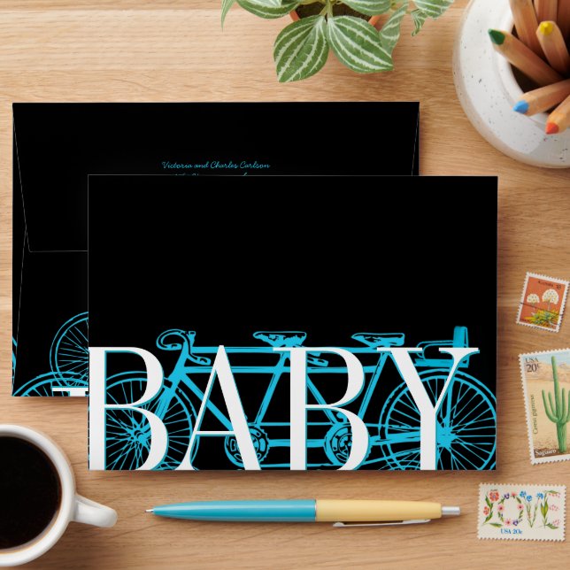 Vintage Bicycle Baby Boy Shower Invitations Envelope (Desk)