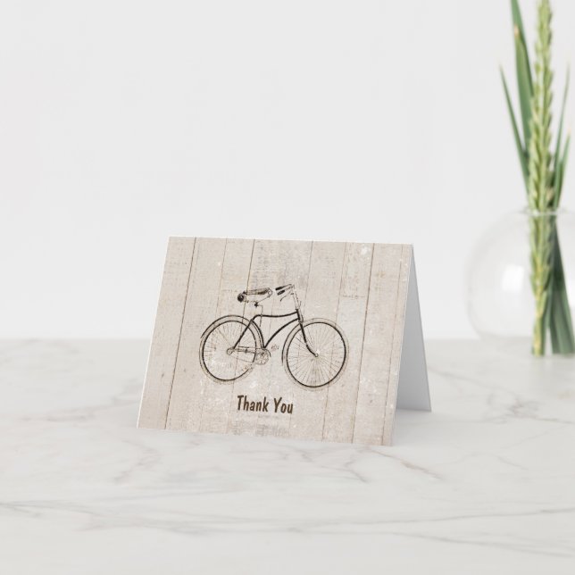 Vintage Bicycle Bike Rustic Wood Thank You Card (Front)