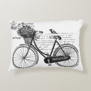 Vintage Bicycle, Bird, Flowers, Paris Decorative Cushion