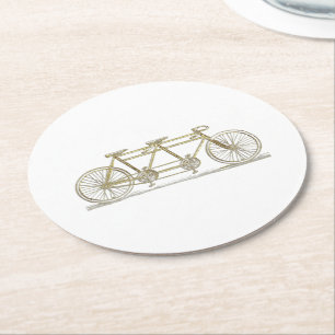 Vintage Bicycle Built For Two / Tandem Bike Gold Round Paper Coaster