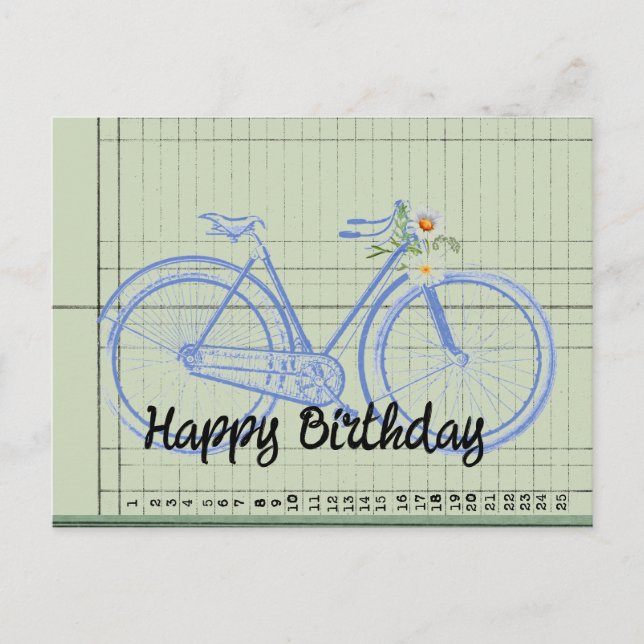 Vintage bicycle collage happy birthday postcard (Front)