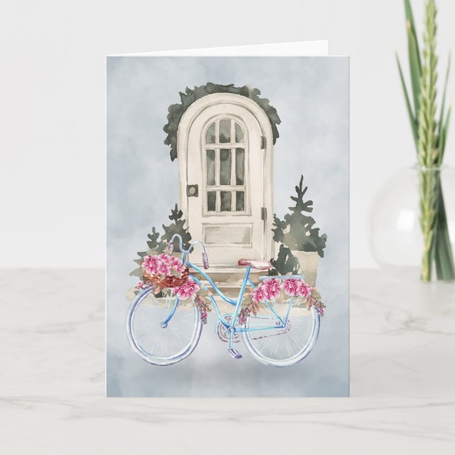 Vintage Bicycle Cruiser with Flowers Note Card (Front)