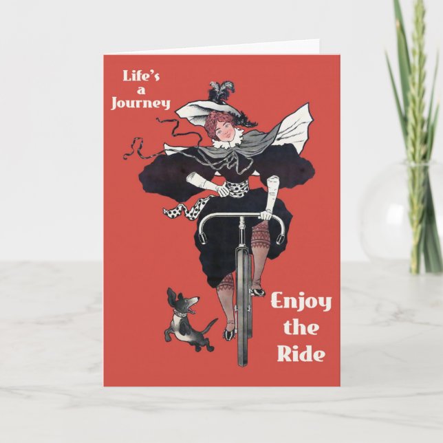 Vintage Bicycle Cute Bike Riding Woman Card (Front)
