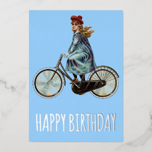 Vintage Bicycle girl -  Birthday