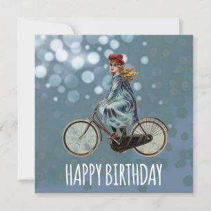 Vintage Bicycle girl -  Birthday Card