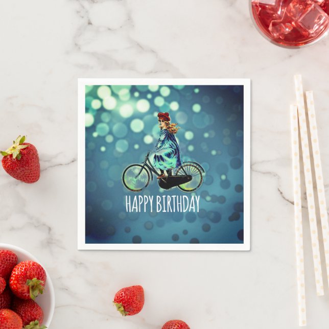 Vintage Bicycle girl - Birthday Napkin (Insitu)