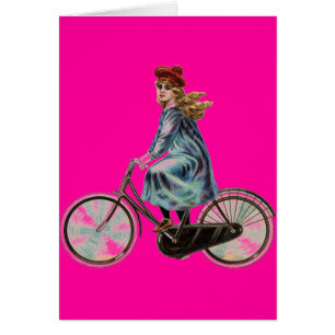 Vintage Bicycle girl in neon pink