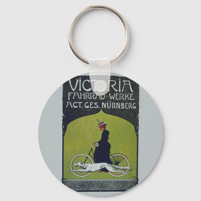 Vintage Bicycle Lady & Dog Key Ring (Front)