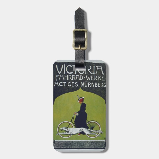 Vintage Bicycle Lady & Dog Luggage Tags (Front Vertical)
