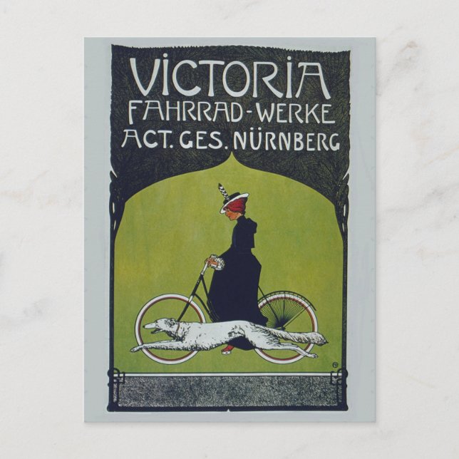 Vintage Bicycle Lady & Dog Postcard (Front)