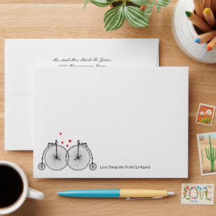 Vintage Bicycle Love Wedding Invitation Envelopes