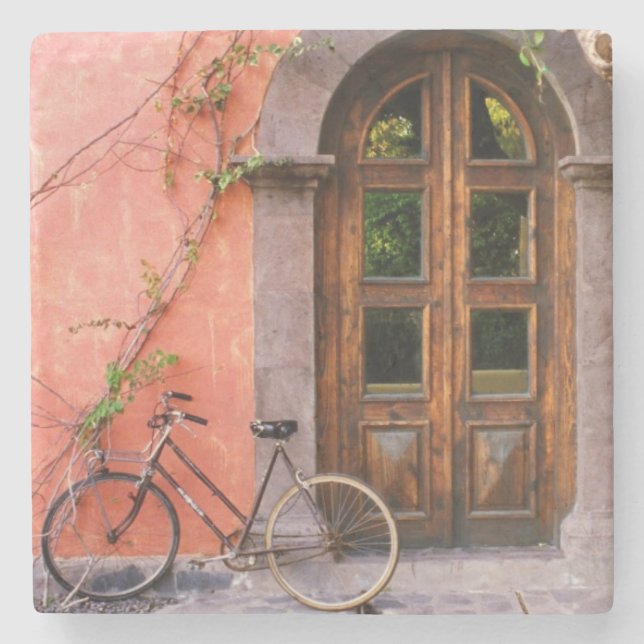 Vintage Bicycle on old street design Stone Coaster (Front)