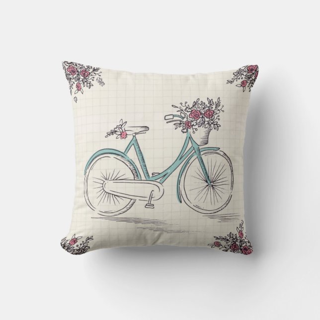 Vintage Bicycle Polyester Throw Pillow (Front)