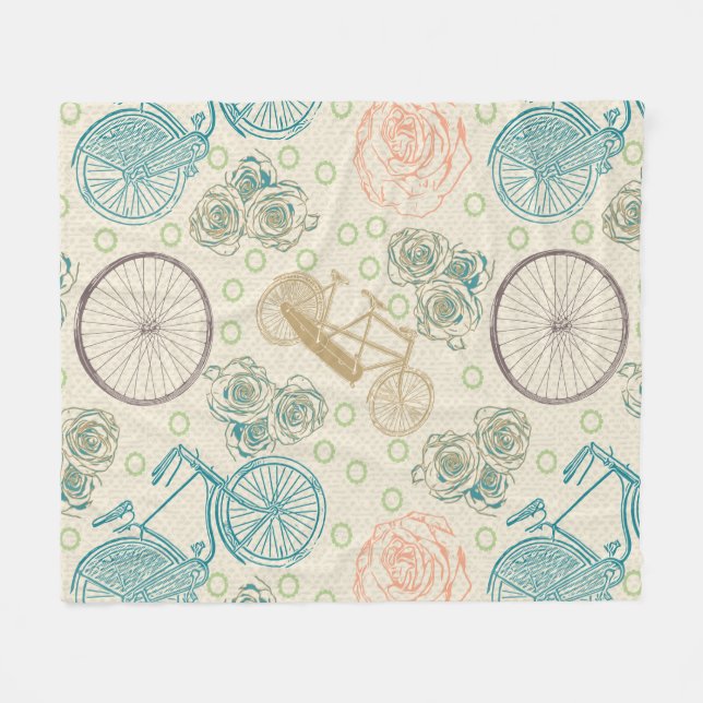 Vintage Bicycle Rose Pattern Fleece Blanket (Front (Horizontal))