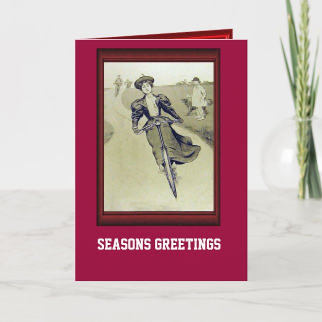 Vintage Bicycle  Rushing down hill Holiday Card (Front)