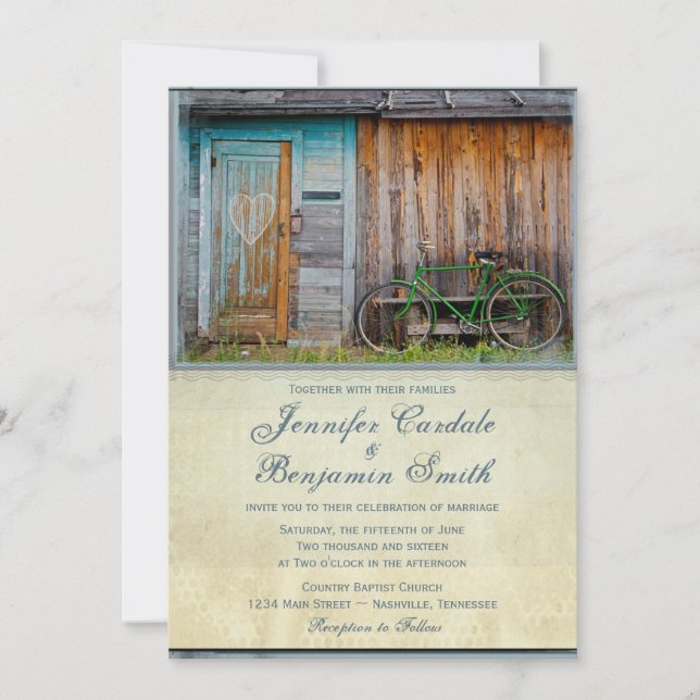 Vintage Bicycle Rustic Barn Wedding Invitations (Front)