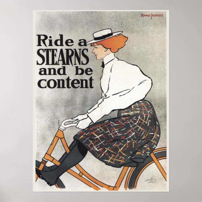Vintage Bicycle Stearns Woman Ad Art Poster (Front)