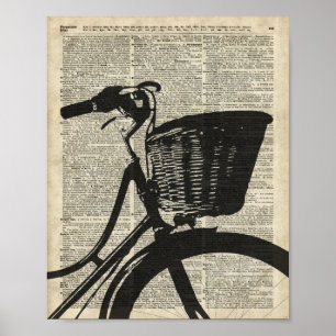 Vintage Bicycle Stencil Over Old Dictionary Page Poster