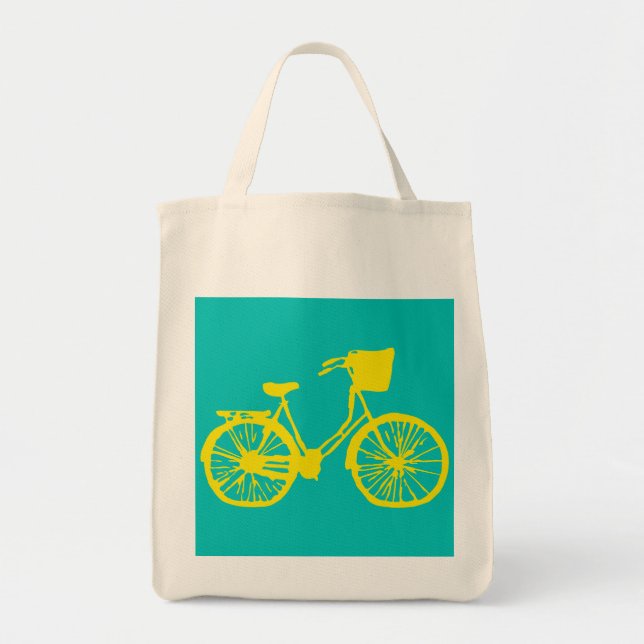 Vintage Bicycle Tote Yellow/Teal Bag (Front)
