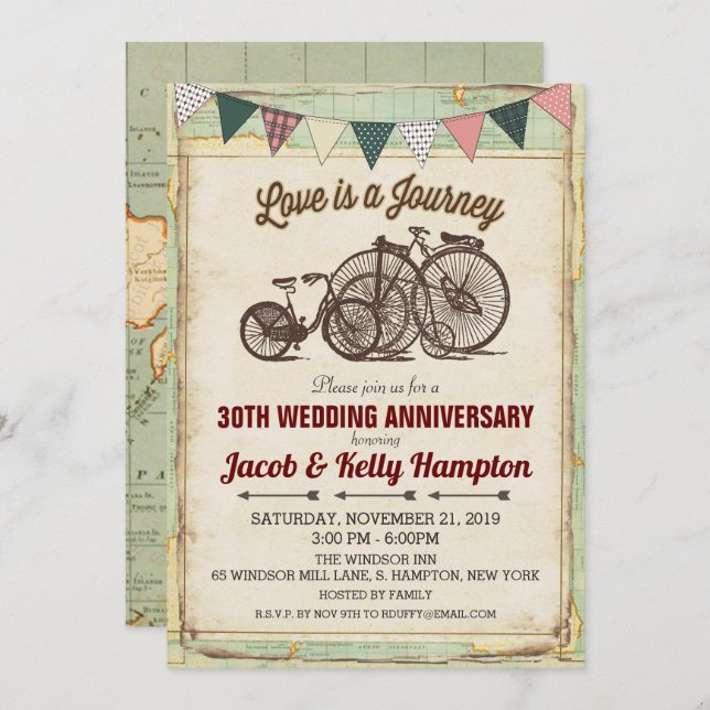 Vintage Bicycle Wedding Anniversary Invitation (Front/Back)
