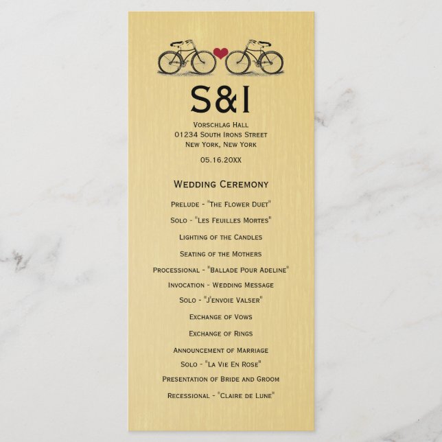 Vintage Bicycle Wedding Programs Programme (Front)