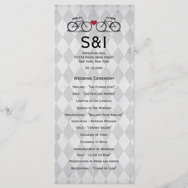 Vintage Bicycle Wedding Programs Programme (Front)