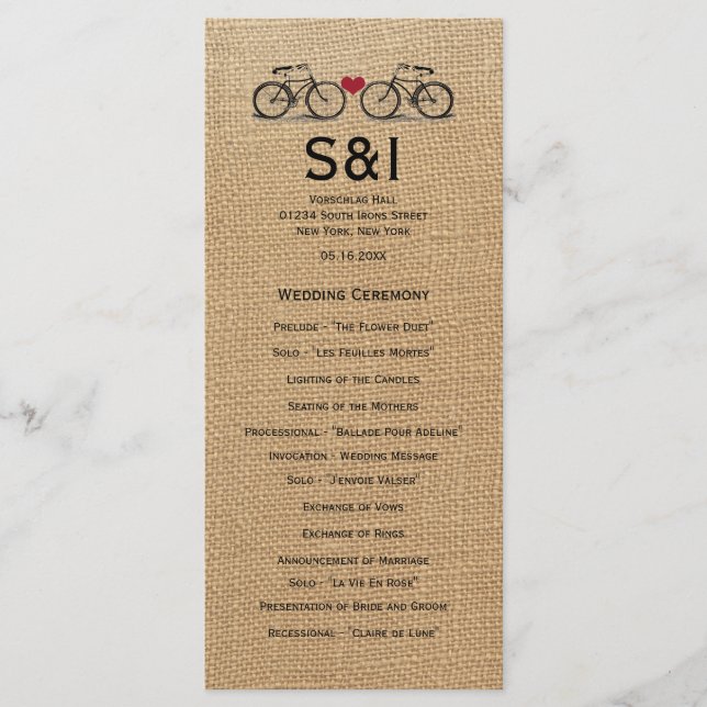 Vintage Bicycle Wedding Programs Programme (Front)