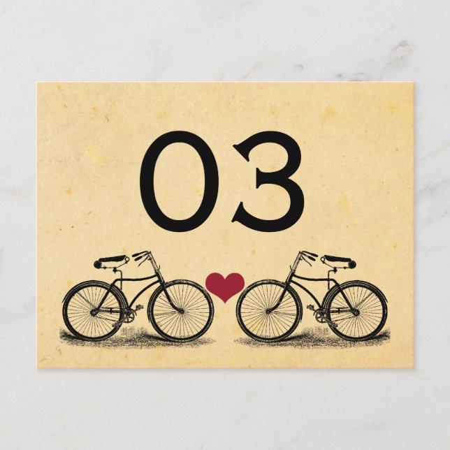 Vintage Bicycle Wedding Table Numbers Postcard (Front)