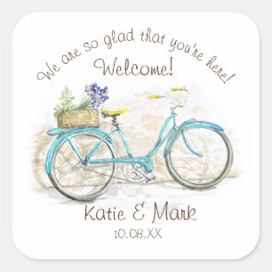 Vintage Bicycle with Basket Welcome Square Sticker