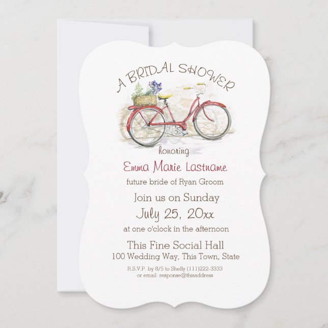 Vintage Bicycle with Flower Basket Bridal Shower Invitation (Front)