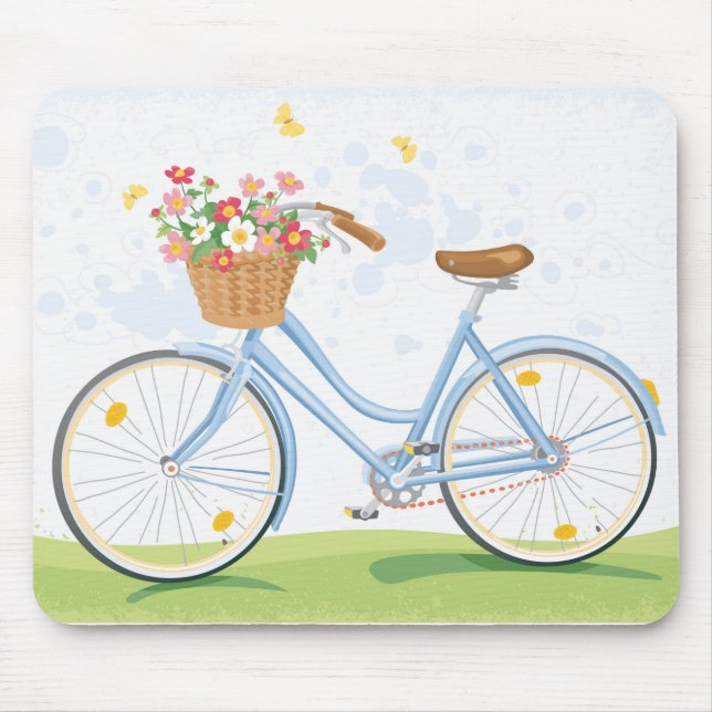 Vintage Bicycle with Flower Basket Mouse Pad (Front)
