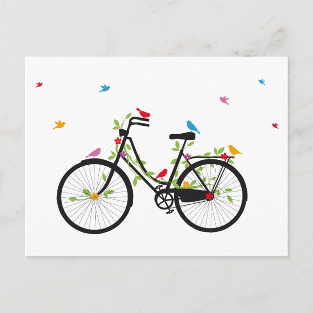Vintage bicycle with flowers and birds postcard (Front)