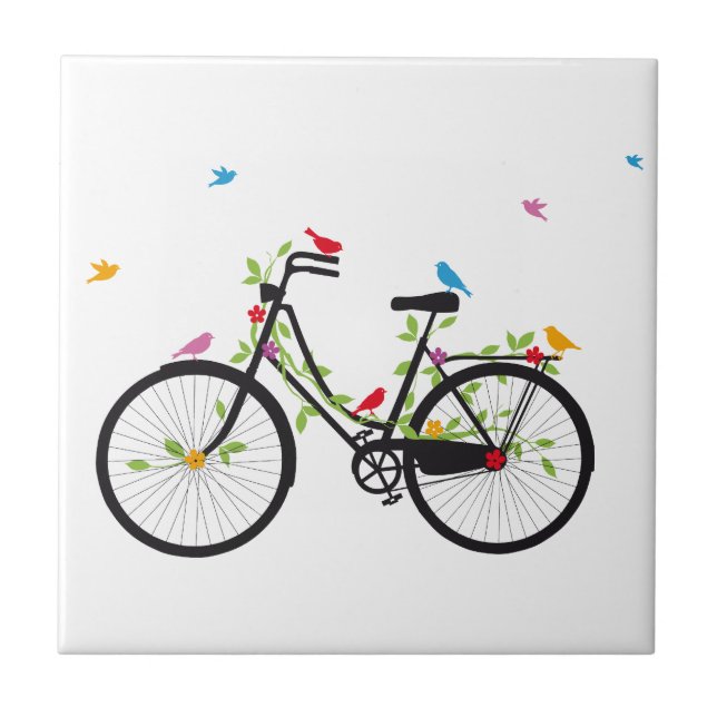 Vintage bicycle with flowers and birds tile (Front)