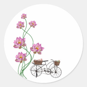 Vintage Bicycle With Flowers Clip art Classic Round Sticker