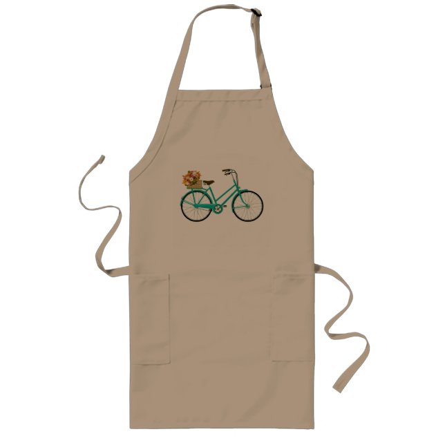 Vintage Bicycle with Flowers Retro Art Long Apron (Front)