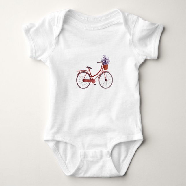 Vintage Bicycle with Lavender  Baby Bodysuit (Front)