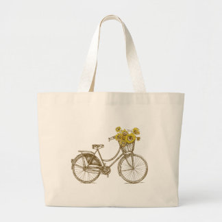 Vintage Bicycle With Sunflowers Basket Tote Bag