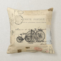 Vintage Bicycles French Postcards Pillow