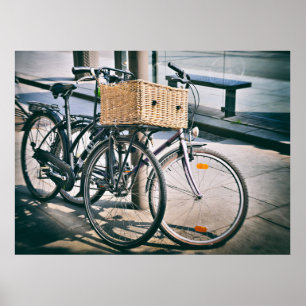 vintage bicycles parked on the street poster