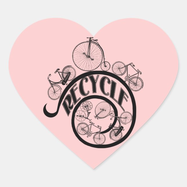 Vintage Bicycles Recycle Apparel and Gifts Heart Sticker (Front)