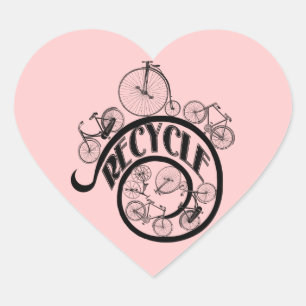 Vintage Bicycles Recycle Apparel and Gifts Heart Sticker